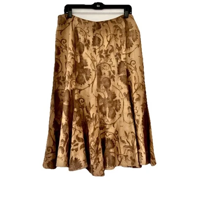 Lauren Ralph Lauren 12P Lino Midi Trompeta Acampanada Falda Cremallera Floral Boho Preppy Foto 1 de 4