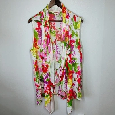 Tianello Floral Cover Up Top Womens XL Washable Silk Sleeveless Cardigan Flowy - Image 1 of 4