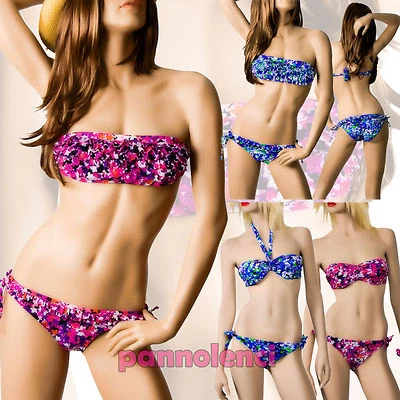 Bikini costume donna moda mare push up lacci fantasia floreale ruches B2306 - Immagine 1 di 2