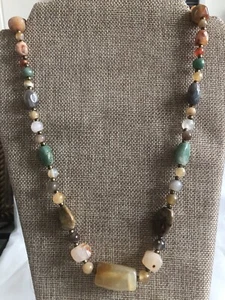 Vintage Multi Gemstone Necklace Carnelian Aventurine Agate 20in Brass Clasp - Picture 1 of 7