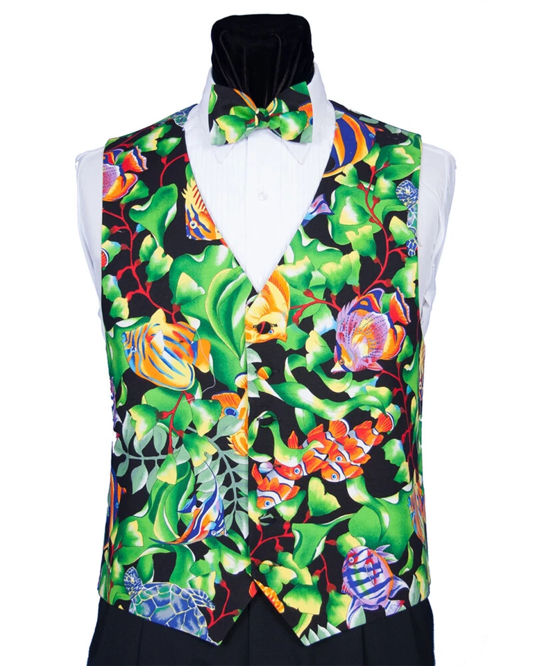 Men's Tropical Fish Tuxedo Vest and Bow Tie - Image 1 of 1