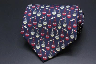 Corbata de seda NAZARENO GABRIELLI. Yugo de lechera azul con rojo y amarillo, poste de transporte Foto 1 de 4