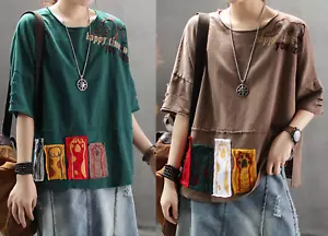 T-shirt donna casual vestibilità sciolta cotone manica corta collo rotondo abbigliamento top - Foto 1 di 10