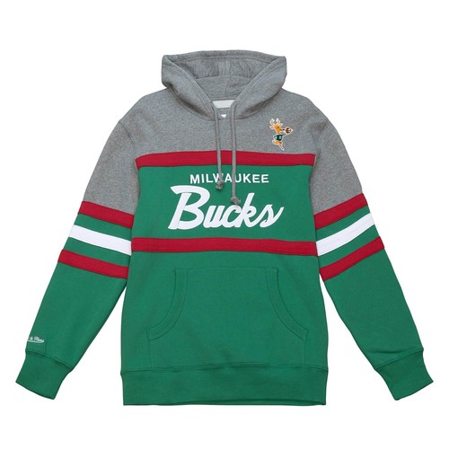 Felpa con cappuccio pullover Milwaukee Bucks Mitchell & Ness Head Coach nuova con etichette $110