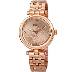 Women's Bugi BUR223RG Diamond Flower Engraved Rose Tone Stainless Steel Watch - Picture 1 of 4