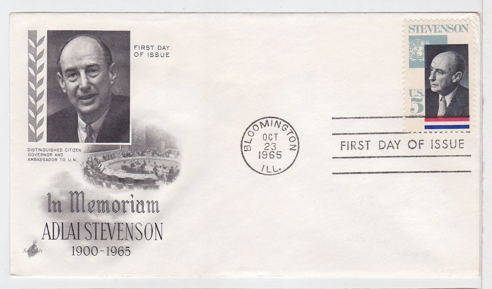 TurtlesTradingPost- Adlai Stevenson #1275- 1965- FDC Artcraft Cachet - Image 1 of 1