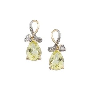 14K Yellow Gold Pear Lemon Quartz and Diamond Earrings - Picture 1 of 1