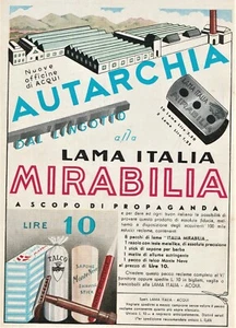 PUBBLICITA' 1938 LAMA ITALIA MIRABILIA PROPAGANDA AUTARCHIA OFFICINE ACQUI  - Bild 1 von 1