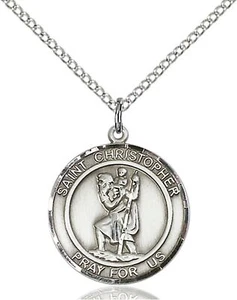 Sterling Silver Saint Christopher Medal Pendant Necklace 18" Chain GiftBox - Picture 1 of 3