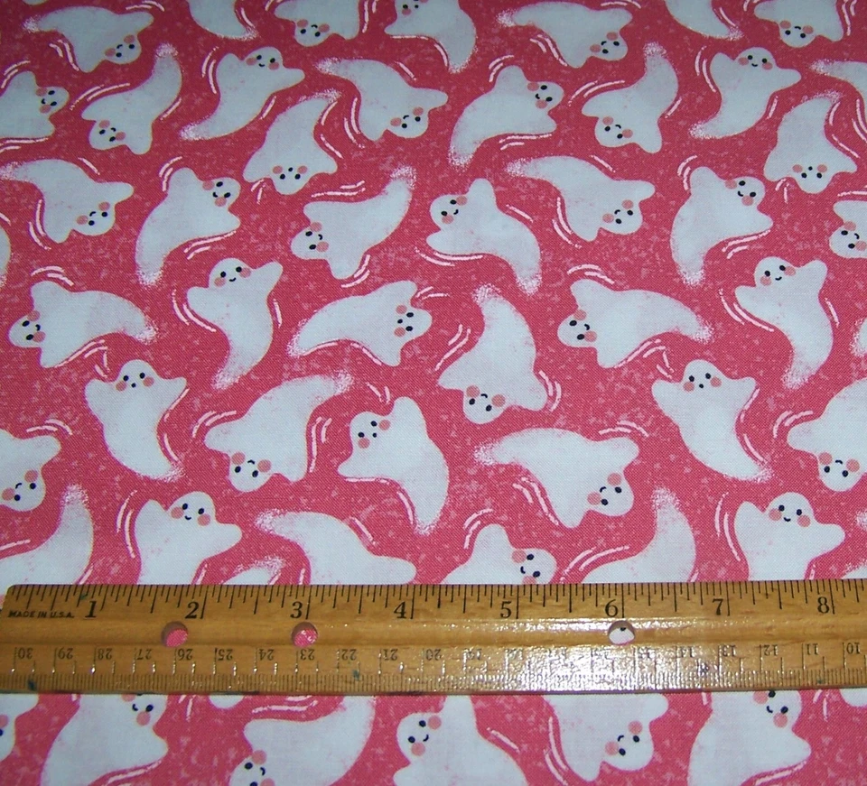 1 yd MODA Hey Boo WHITE GHOSTS on LOVE POTION PINK 100% Cotton Fabric HALLOWEEN - Image 1 of 1