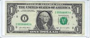 Banconota da 1 dollaro fantasia banconota I55588883A ripetitore / quasi radar / trinary QUAD 8s - Foto 1 di 3