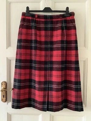 VINTAGE WINDSMOOR  RED BLACK CHECK TARTAN WOOL BLEND MIDI SKIRT UK14-16 - Image 1 of 4