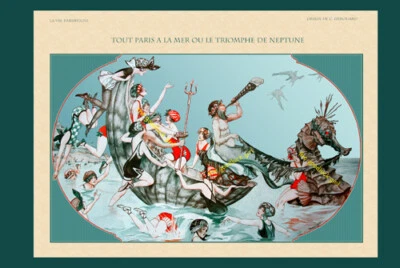 5x7 TRIUNFO DE NEPTUNO ~ MERMAN/FLAPPER GIRLS 1921 La Vie Parisienne impresión artística Foto 1 de 2