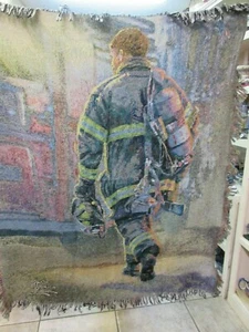 Fireman -SELFLESS SERVICE- THOMAS KINKADE -Tapestry THrow Blanket new made inUSA - Picture 1 of 7