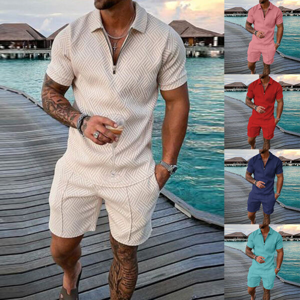 Mens Outfit Short Sleeve T Shirts and Shorts Sweatsuit Set  2-Piece Set Summer.