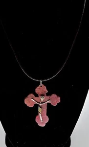 VINTAGE MODERNIST ROSEWOOD & sterling silver cross pendant Taxco Mexico 1960's - Picture 1 of 8
