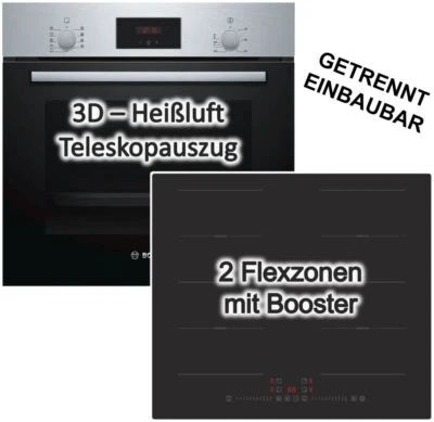 Bosch HERDSET INDUKTION AUTARK Backofen Bosch + PKM Induktionskochfeld 60cm NEU - Bild 1 von 4