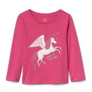Gap Long Sleeve Pink Glitter Graphic T Shirt Pegasus Horse Girls 5 - Picture 1 of 5