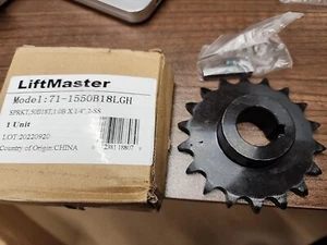 Liftmaster sprocket 18T 1" Bore 1/4" Keyway 50B18T 71-1550B18LGH, (2) Set Screws - Picture 1 of 7