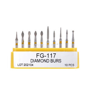 10PCS Fresas Dentales de Diamante Taladros Compuesto Kit FG-117 para Alta Veloc