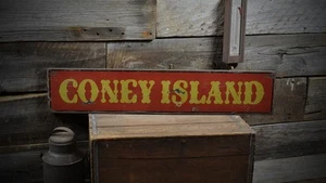 Coney Island Distressed Sign - Rustic Hand Made Vintage Wooden - Picture 1 of 1