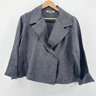 FLAX Linen Blazer Jacket Women's Small Dark Gray Single Button Minimalist - Image 1 of 4