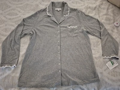 Nuevo con etiquetas Camisa Eileen West Gris Abotonada Encaje Cuello Mangas Largas Talla L/ Foto 1 de 4