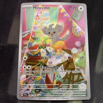 Minccino 182/162 Sv05: Temporal Forces Holo Pokemon Card Full Art Normal Type  - Image 1 of 2