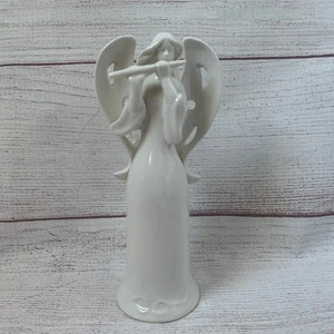 Statuina angelo ceramica bianca che suona flauto ritaglio foro ali Natale 6 1/2"H - Foto 1 di 16