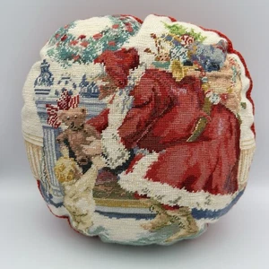 Almohada de punta de aguja de lana vintage Papá Noel entrega bebé oso de peluche Navidad - Imagen 1 de 6