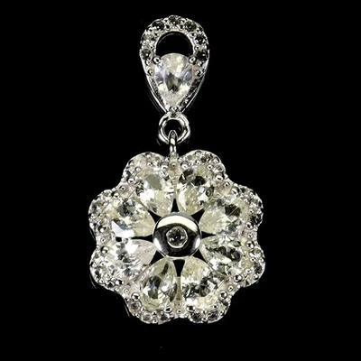 925 Pendente Argento Sterling Pera Bianco Zaffiro Ceylon 4x3mm Gemma Gioielli - Immagine 1 di 4