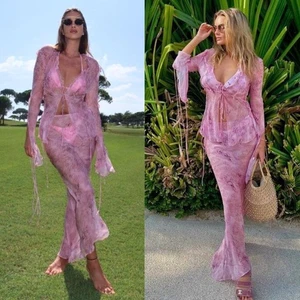 Conjunto Blusa Top Maxi Falda Estampado Serpiente Rat & Boa Cobra Rosa Talla M - Imagen 1 de 13