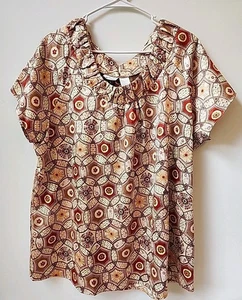 Women’s Print Top 1X Autumn Fall Color Short Sleeve Satin Feel Harve Benard - Picture 1 of 9