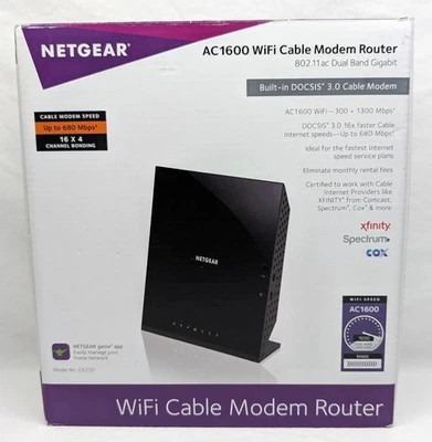 NETGEAR AC1600 WiFi Cable Modem Router C6250 - Black - Used, Complete In Box - Image 1 of 4