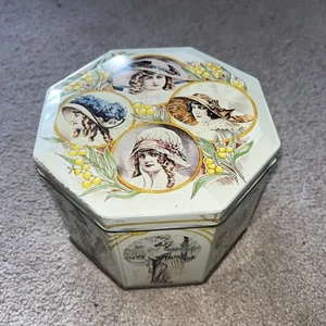 Lata para galletas octogonal - antigua - victoriana damas - Imagen 1 de 7