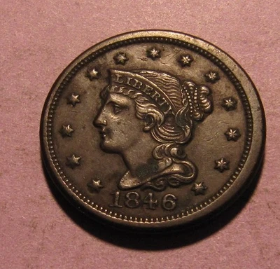 1846 Braided Hair Cent Penny - AU Detail / Stained - 97SU - Image 1 of 2