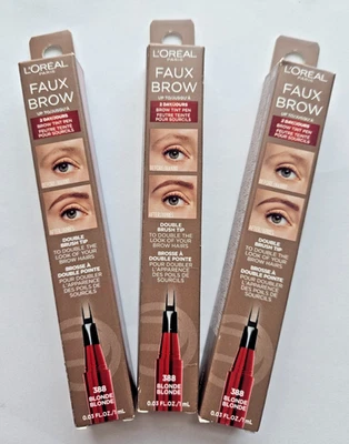 3 PACK L'Oreal Paris Faux Brow, 388 BLONDE Hair-Like Eyebrow Pen, Double Tip NEW - Image 1 of 4