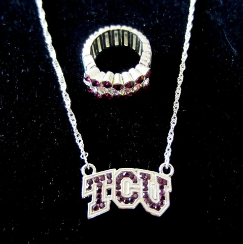 FREE RING! TCU CRYSTAL NECKLACE Texas Christian University Horned Frogs jewelry Cover