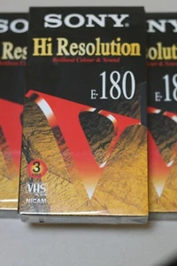 Sony E180 Hi Resolution Blank VHS Cassette Tapes x 3 New - SEALED - Picture 1 of 4