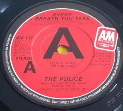THE POLICE 'EVERY BREATH YOU TAKE' RARE 1983 UK PROMO 7" NM/NM ARCHIVE COPY  - Image 1 of 4
