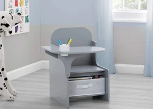 Kids Table Desk Chair Storage Bin Wooden Activity Toddler School Drawing Gray - Picture 1 of 6