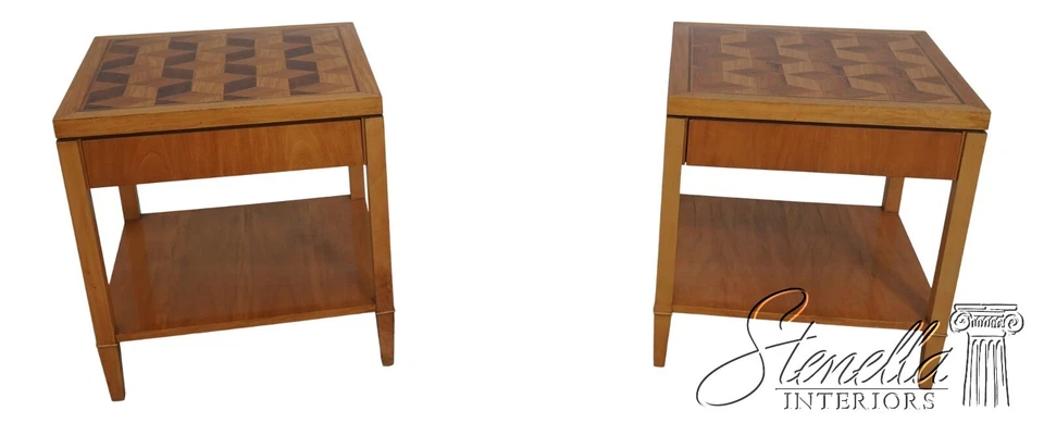 67958: Par de mesas auxiliares modernas de mediados de siglo con tapa de parquet BAKER Foto 1 de 4
