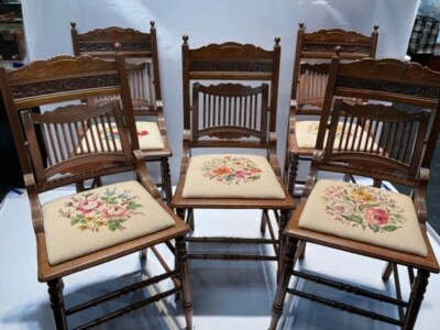 Raro juego de 6 sillas victorianas con respaldo bullicioso  Foto 1 de 4