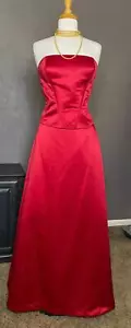 00's Red Satin Corset Ballgown Top + Skirt set by Bill Levkoff size 16 - Picture 1 of 9