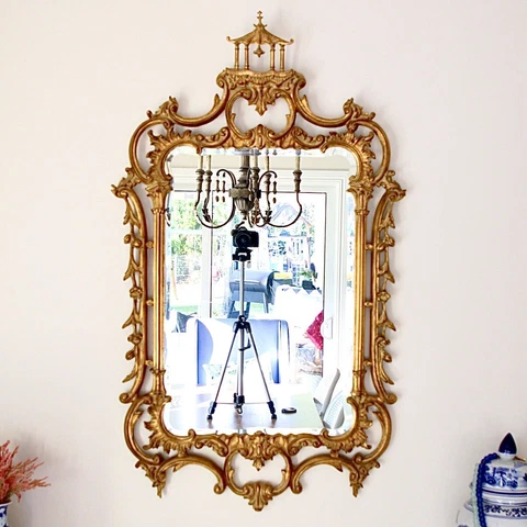 Carvers Guild Traditional  Antique Gold Pagoda Chippendale Mirror 30x50” Cover