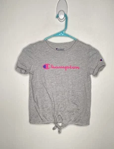 Champion Tie Front Top Girls Size 6x Short Sleeve Gray Active Wear Shirt - Picture 1 of 4