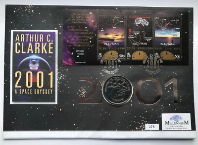 2001 ISLE OF MAN ARTHUR C CLARKE A SPACE ODYSSEY 2000 ONE 1 CROWN COIN FDC COVER - Image 1 of 4