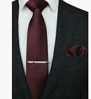 JEMYGINS Solid Color Formal Men Necktie Dot Style w/ Pocket Square Set - Maroon