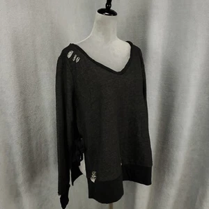 Romeo & Juliet Couture Sweatshirt Womens Medium Gray Black Holes Lace Up Side - Picture 1 of 12