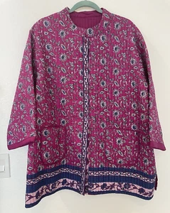 Vintage Damen 2X LaCera Steppjacke Button Down Wende rosa Blumen Taschen - Bild 1 von 7
